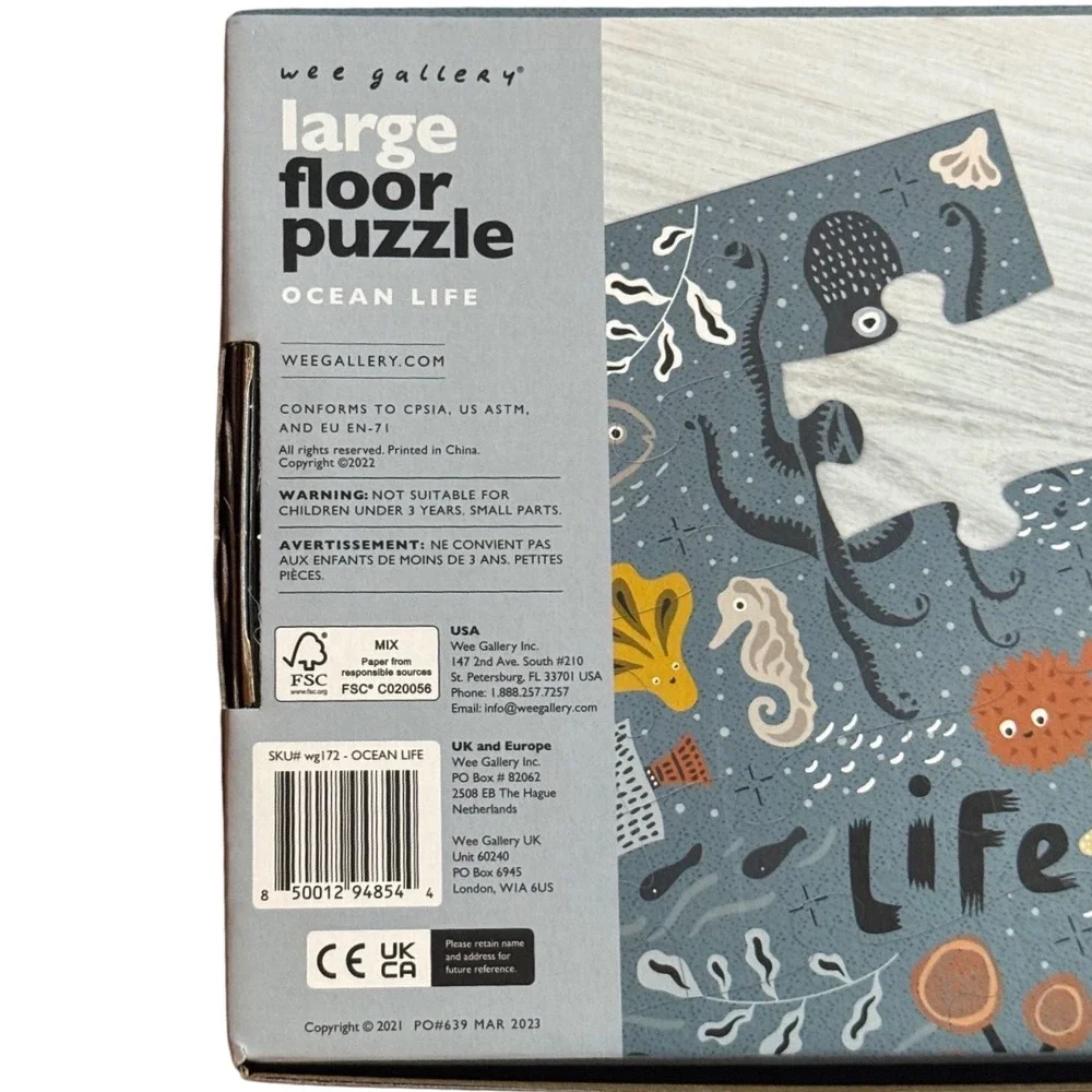 Wee Gallery Montessori Ocean Life Large Floor Puzzle 24 Pieces Open Box NEW